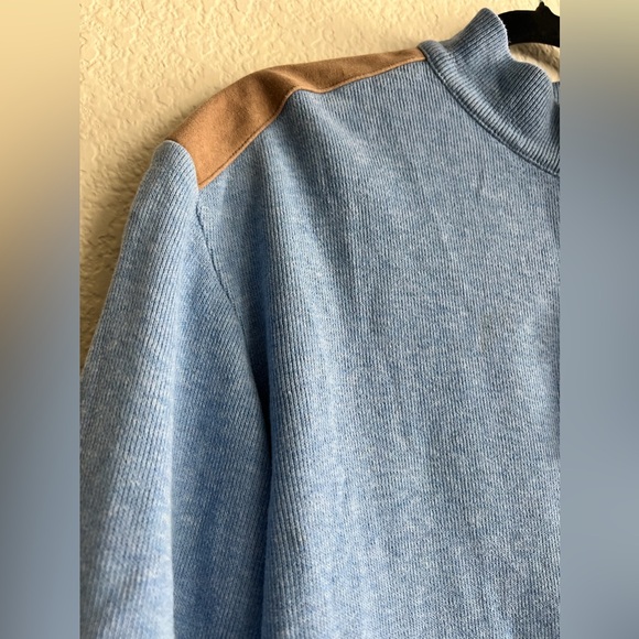 Mens Sweater Cremieux Classics Suede Button Collar Blue Preppy Business Cotton - Picture 5 of 8